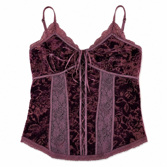 Express Tops - Express Velvet Burnout Corset Lace Cami Top Plum Y2K Size Small
